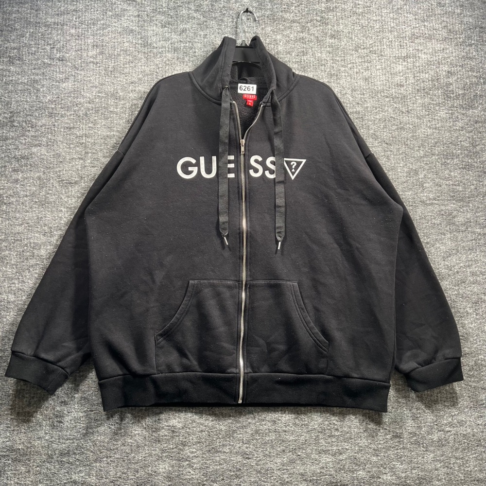 Guess Los Angeles Mens XL Black Full Zip Fleece Hoodie Logo Sweatshirt